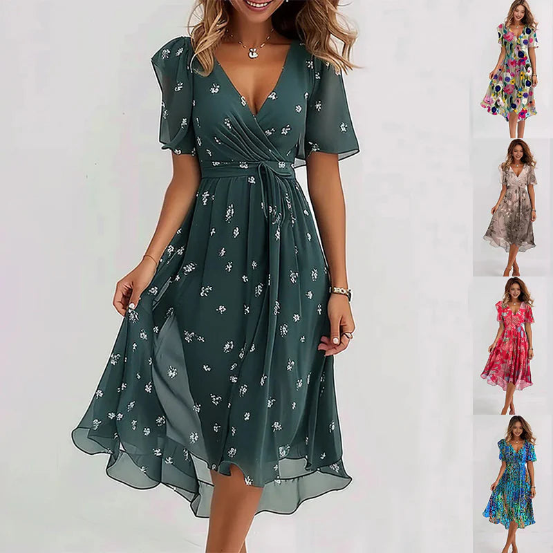 Zalia™ Elegant Short Sleeve Dress