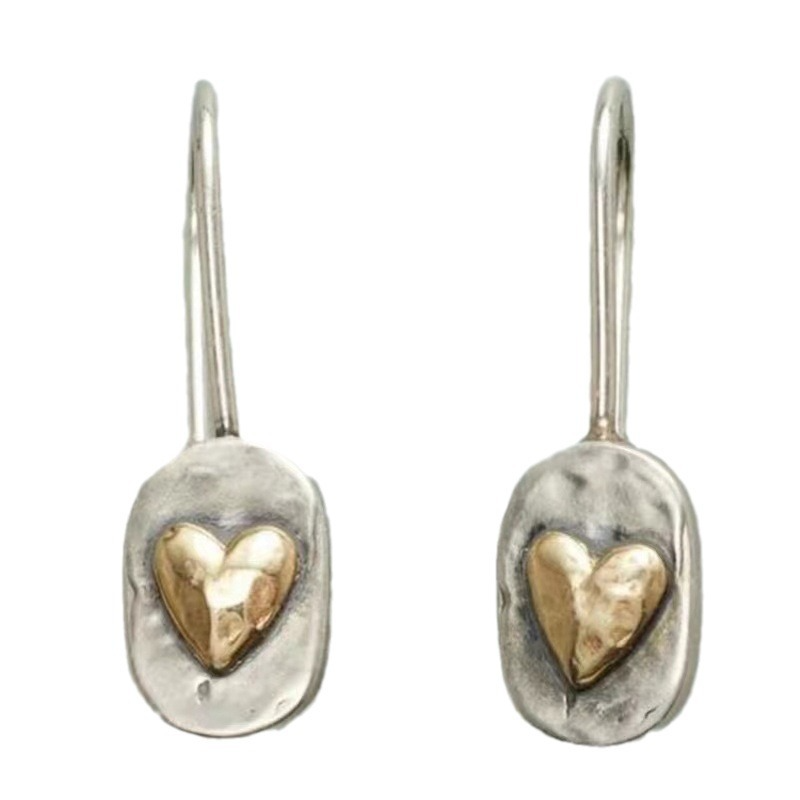 Araceli – Vintage Golden Heart Silver Earrings