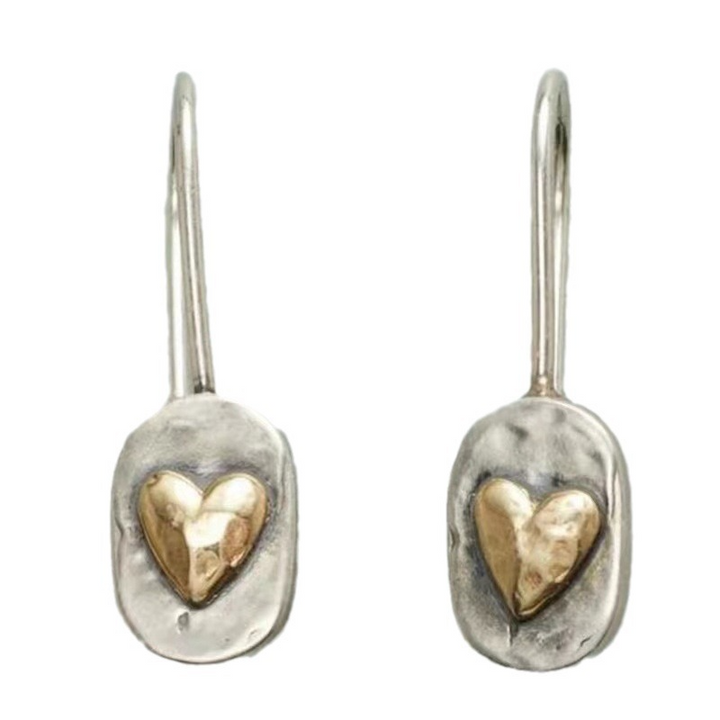 Araceli – Vintage Golden Heart Silver Earrings