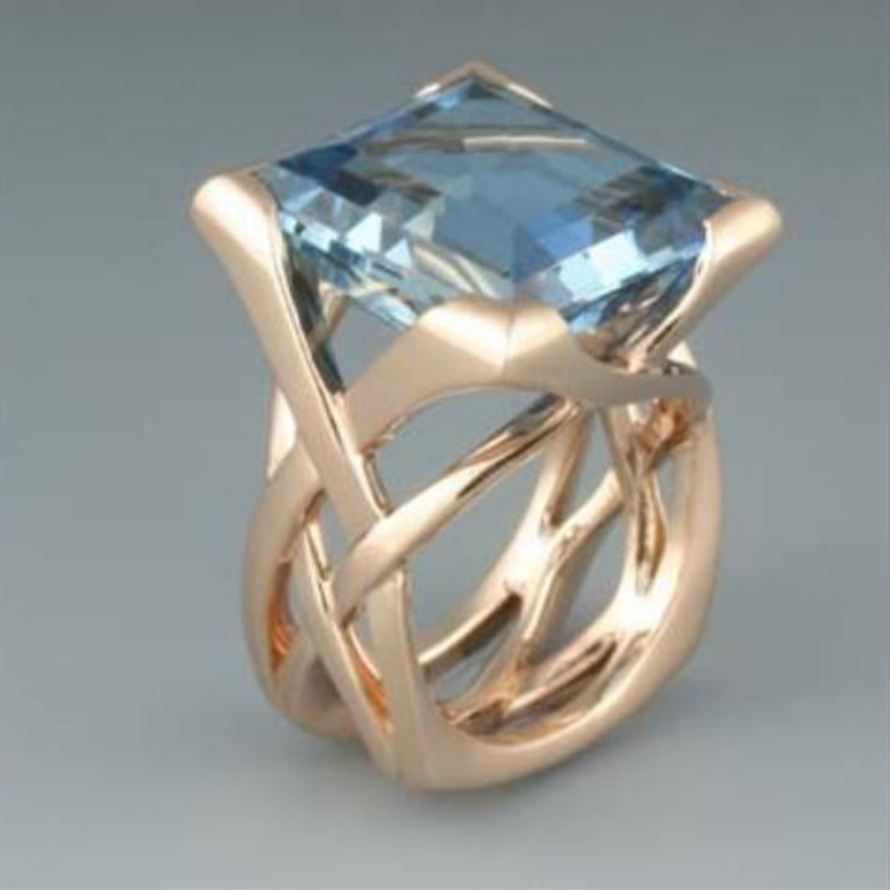 Andrea – Vintage Rose Gold Blue Zirconia Ring: