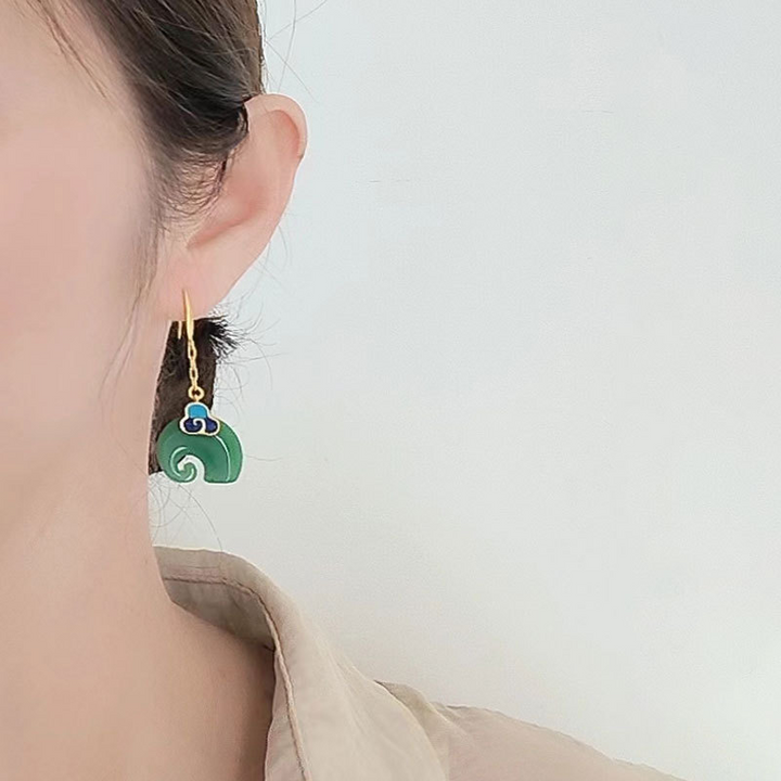 Mireille – Vintage Green Elephant Earrings