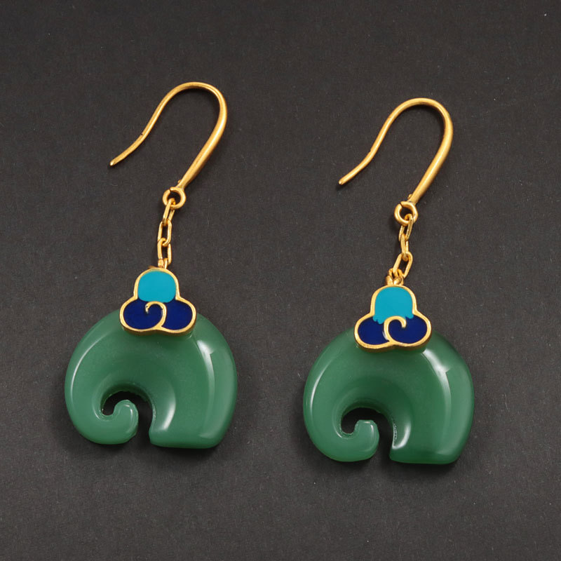 Mireille – Vintage Green Elephant Earrings