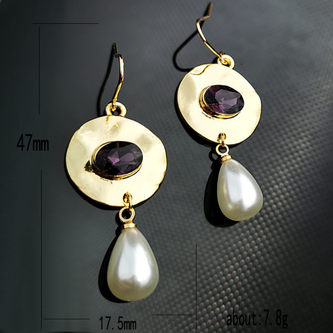 Sariah – Vintage Golden Purple Zirconia Pearl Earrings