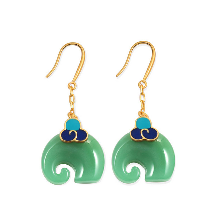 Mireille – Vintage Green Elephant Earrings