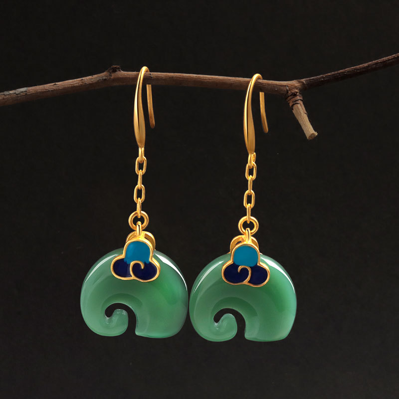 Mireille – Vintage Green Elephant Earrings