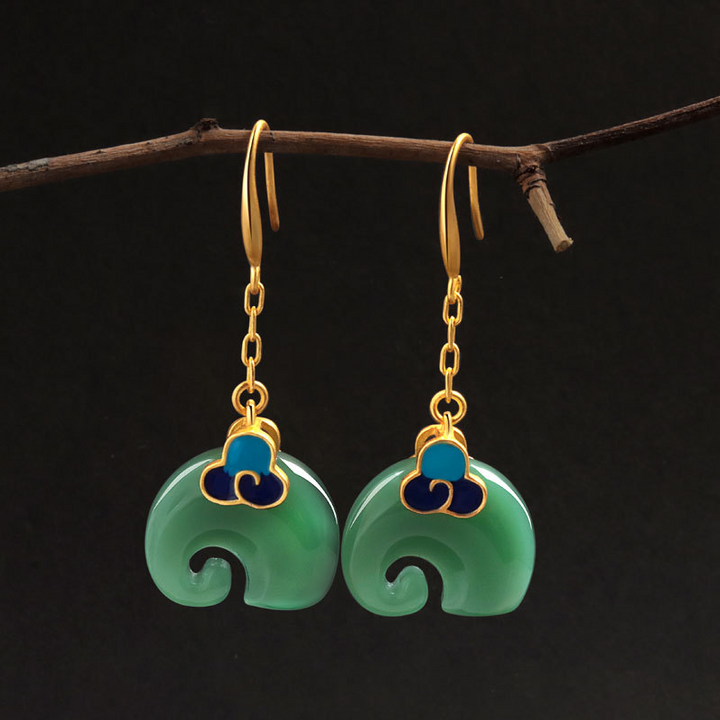 Mireille – Vintage Green Elephant Earrings
