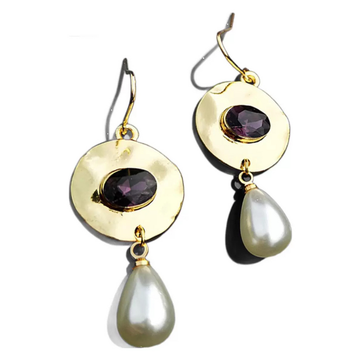 Sariah – Vintage Golden Purple Zirconia Pearl Earrings