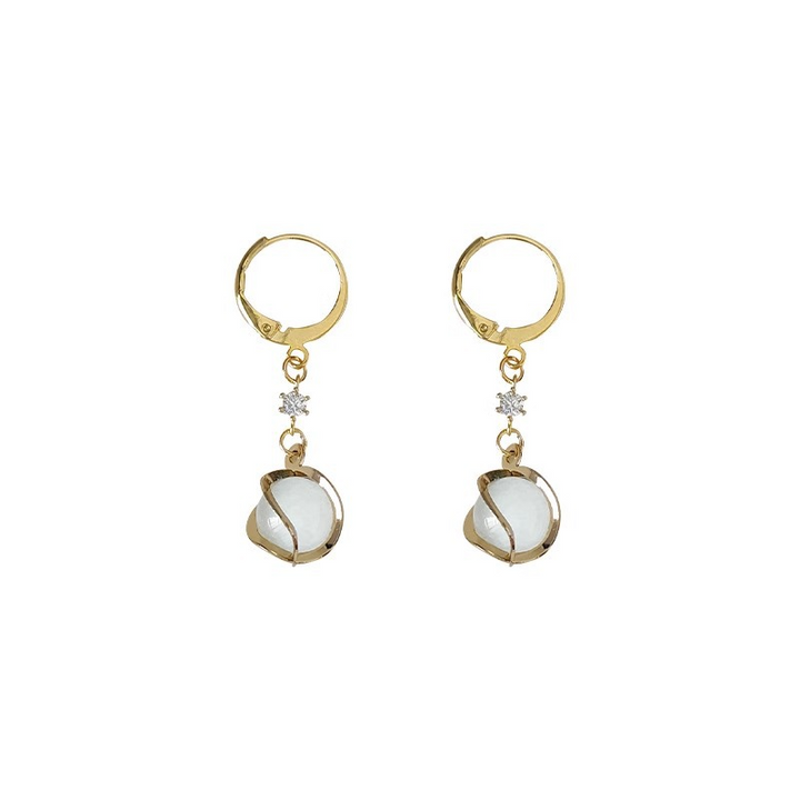 Blythe – Vintage White Opal Dangling Golden Earrings