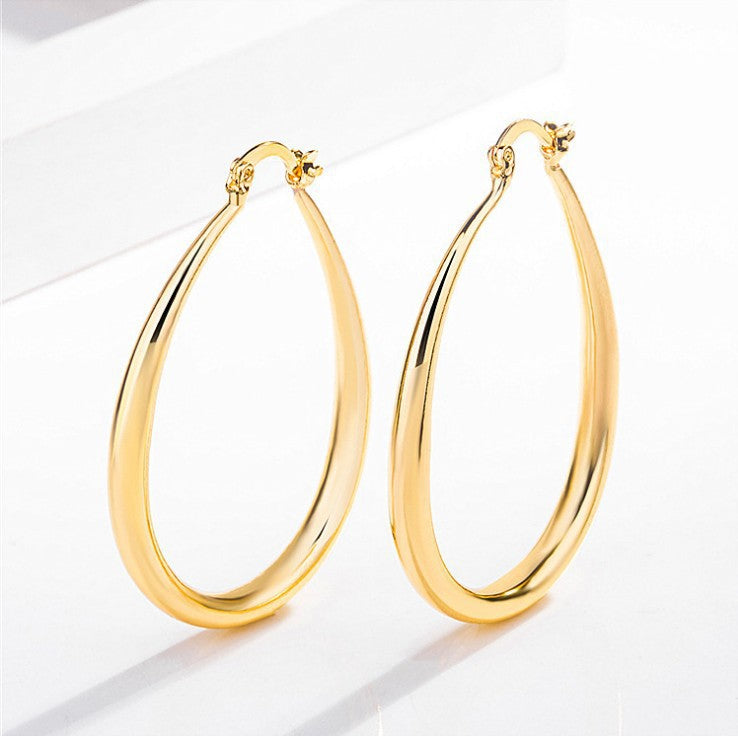 Sienna - Geometric Oval Gold Hoop Earrings