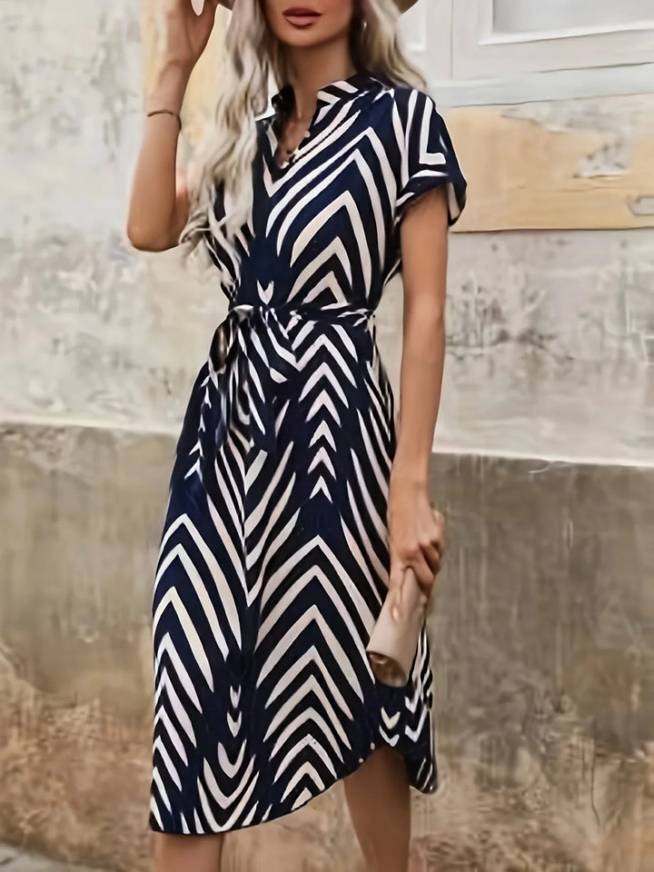 Josephine™ Geometric Print Dress with Tie Belt