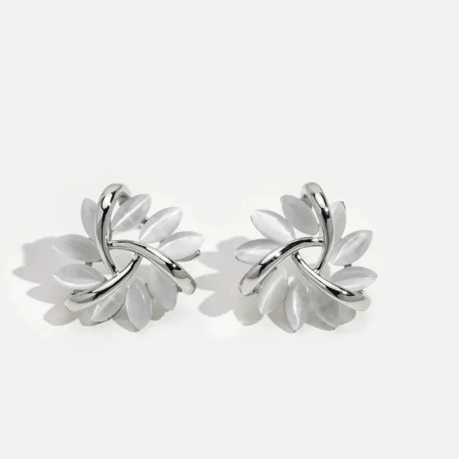 Hesper - Elegant and Exquisite Opal Petal Circle Stud Earrings in Gold