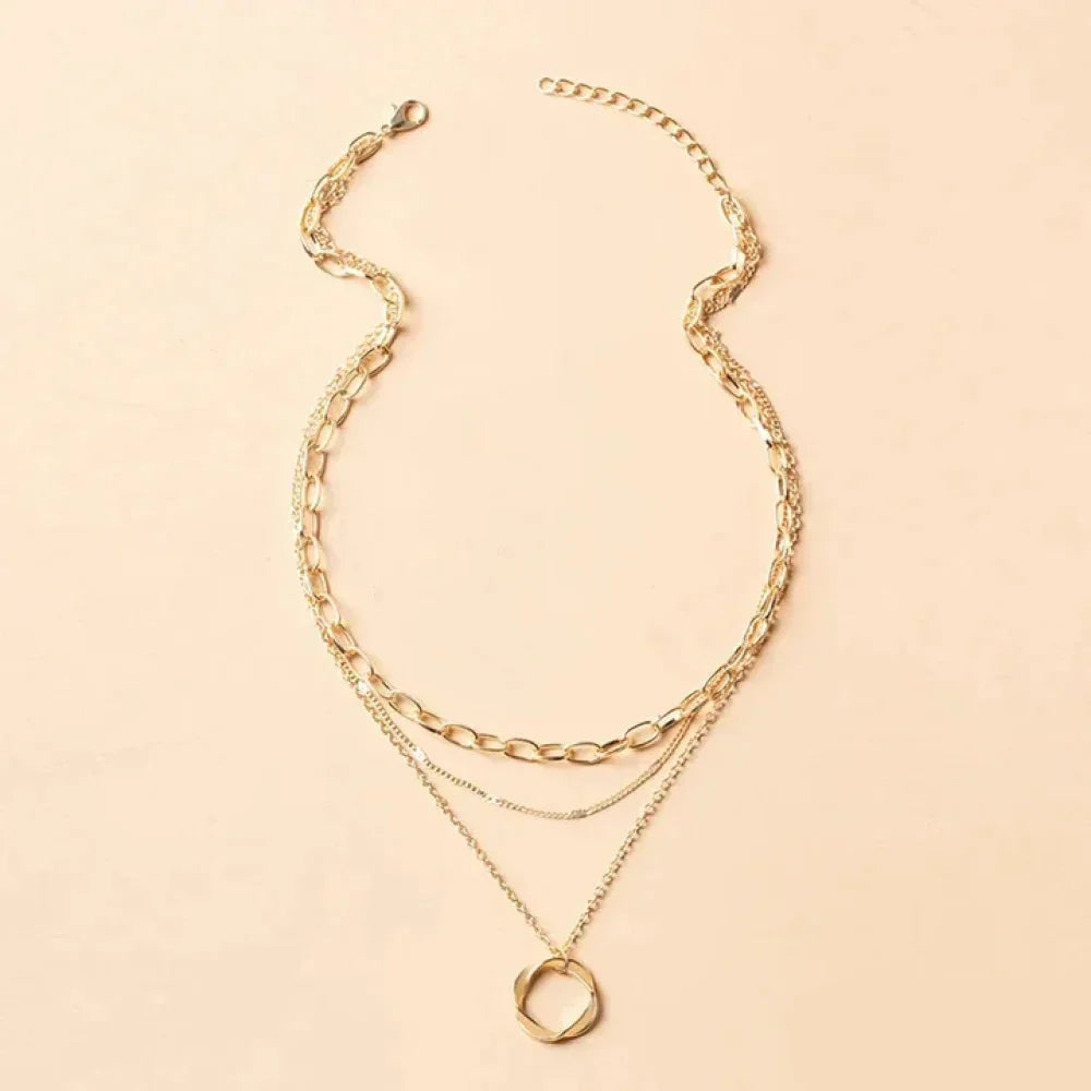 Elira - Vintage Gold Layered Chain & Pendant Necklace