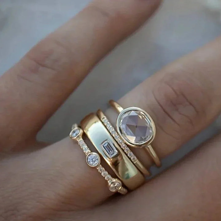 Chloe – Vintage Gold & Zirconia Ring Set