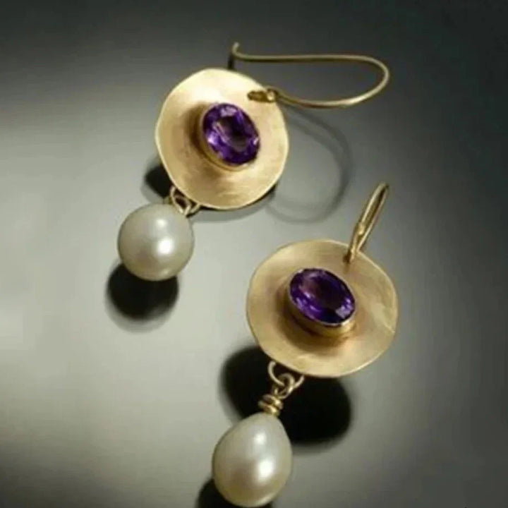 Sariah – Vintage Golden Purple Zirconia Pearl Earrings