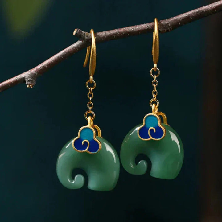 Mireille – Vintage Green Elephant Earrings