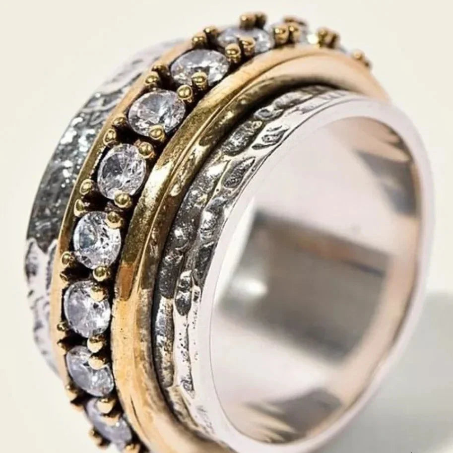 Berenice – Vintage Inlaid Zirconia Gold & Silver Ring